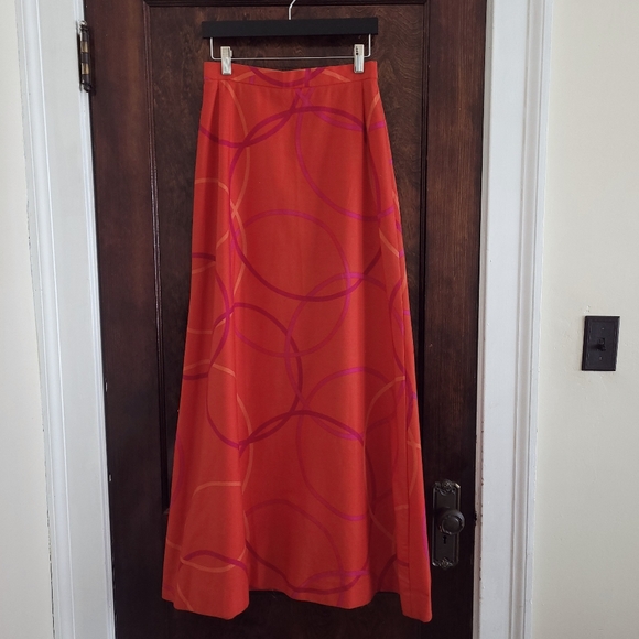 Vintage Swedish Brand Rudholms Bold Red-Orange Full Length Cotton Skirt SMALL - Picture 2 of 12